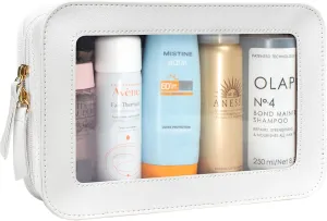 LETGO Clear Toiletry Bag, Portable Travel Makeup Pouch with Zipper, TSA Approved Organizer, PVC Cosmetic for Airport Airline Compliant (White)