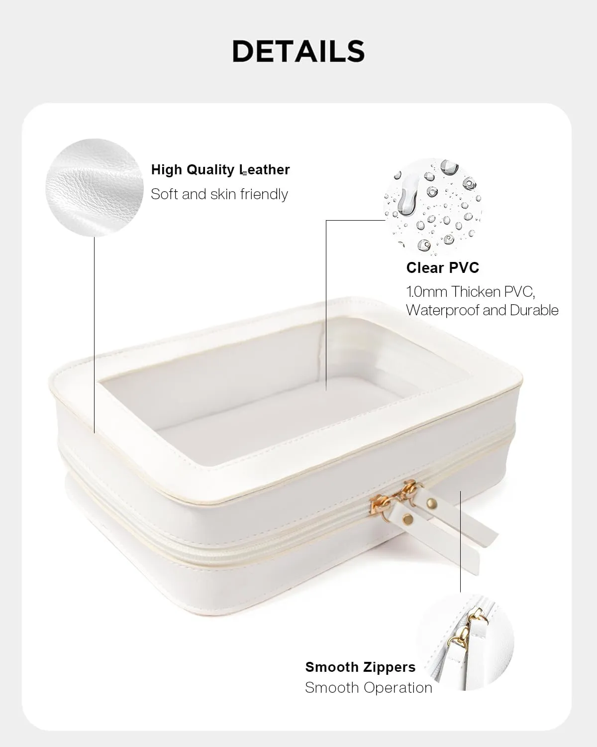 LETGO Clear Toiletry Bag, Portable Travel Makeup Pouch with Zipper, TSA Approved Organizer, PVC Cosmetic for Airport Airline Compliant (White)