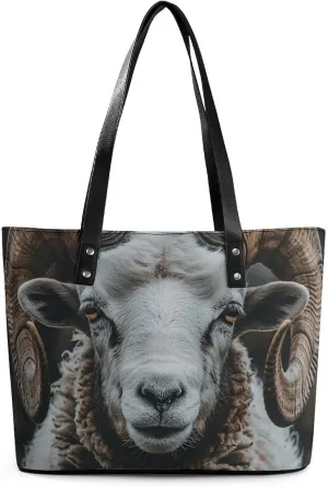 Longhorn Ram Pictures Leather Lady's Handbag Crossbody Purse for Women Ladies Soft Shoulder Bag Medium Roomy Handbag Fashion Tote Top Handle Satchel