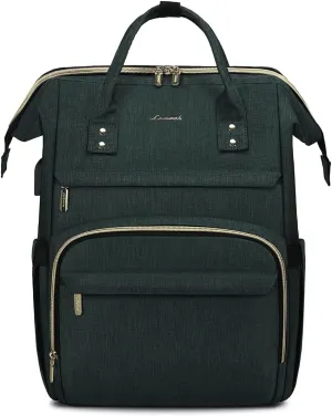 LOVEVOOK Laptop Backpack for Women,18 Inch Professional Womens Travel Backpack Purse Computer Laptop Bag Nurse Teacher Backpack,Waterproof College Work Bags Carry on Back Pack with USB Port,Dark Green