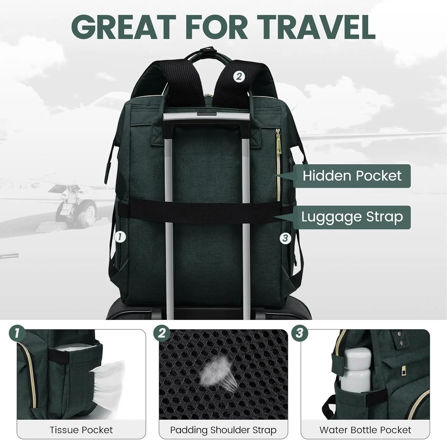 LOVEVOOK Laptop Backpack for Women,18 Inch Professional Womens Travel Backpack Purse Computer Laptop Bag Nurse Teacher Backpack,Waterproof College Work Bags Carry on Back Pack with USB Port,Dark Green