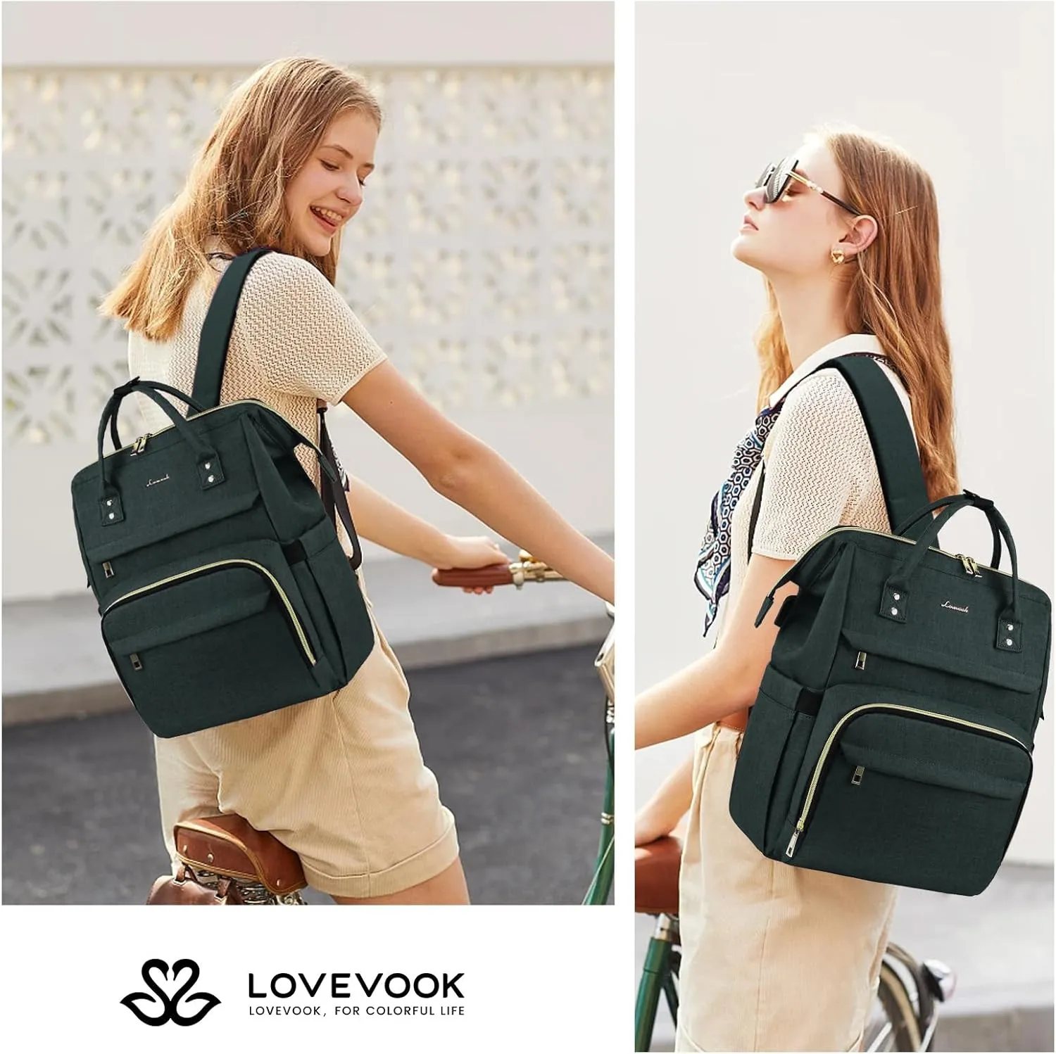 LOVEVOOK Laptop Backpack for Women,18 Inch Professional Womens Travel Backpack Purse Computer Laptop Bag Nurse Teacher Backpack,Waterproof College Work Bags Carry on Back Pack with USB Port,Dark Green
