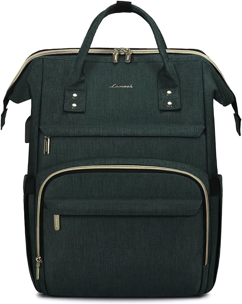 LOVEVOOK Laptop Backpack for Women,18 Inch Professional Womens Travel Backpack Purse Computer Laptop Bag Nurse Teacher Backpack,Waterproof College Work Bags Carry on Back Pack with USB Port,Dark Green
