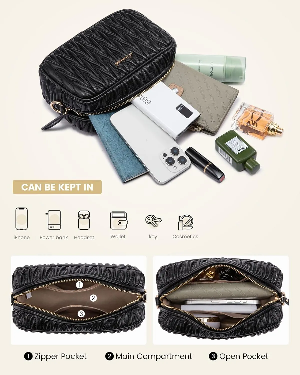 LOVEVOOK Quilted Crossbody Bags for Women, Small Trendy Leather Purse, Crossbody Purse with Adjustable Strap for Gift