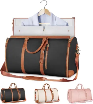 Lucshy Travel Bag, Garment Bags for Travel, 2 in 1 Pu Leather Foldable Clothing Bag, Foldable Clothing Bag, Versatile Folding Clothing Luggage Bag