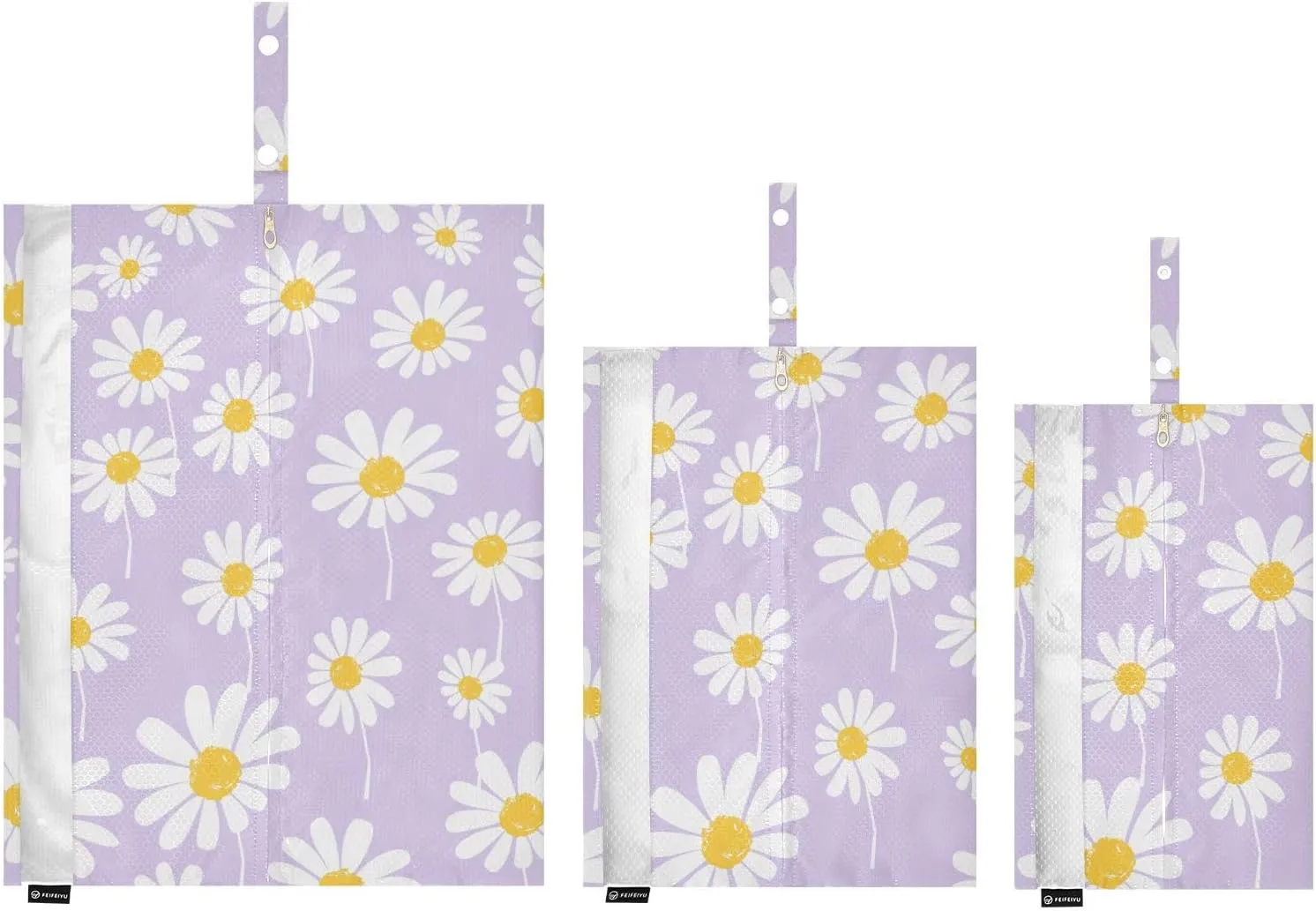 Luggage Space Saver, Luggages Management Personnel, Seamless Daisy Flower on Purple, With Zipper, 3 Set Travel Packing Cubes For Suitcases, Garment Bag Closet Storage