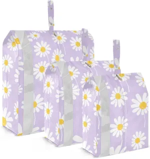 Luggage Space Saver, Luggages Management Personnel, Seamless Daisy Flower on Purple, With Zipper, 3 Set Travel Packing Cubes For Suitcases, Garment Bag Closet Storage