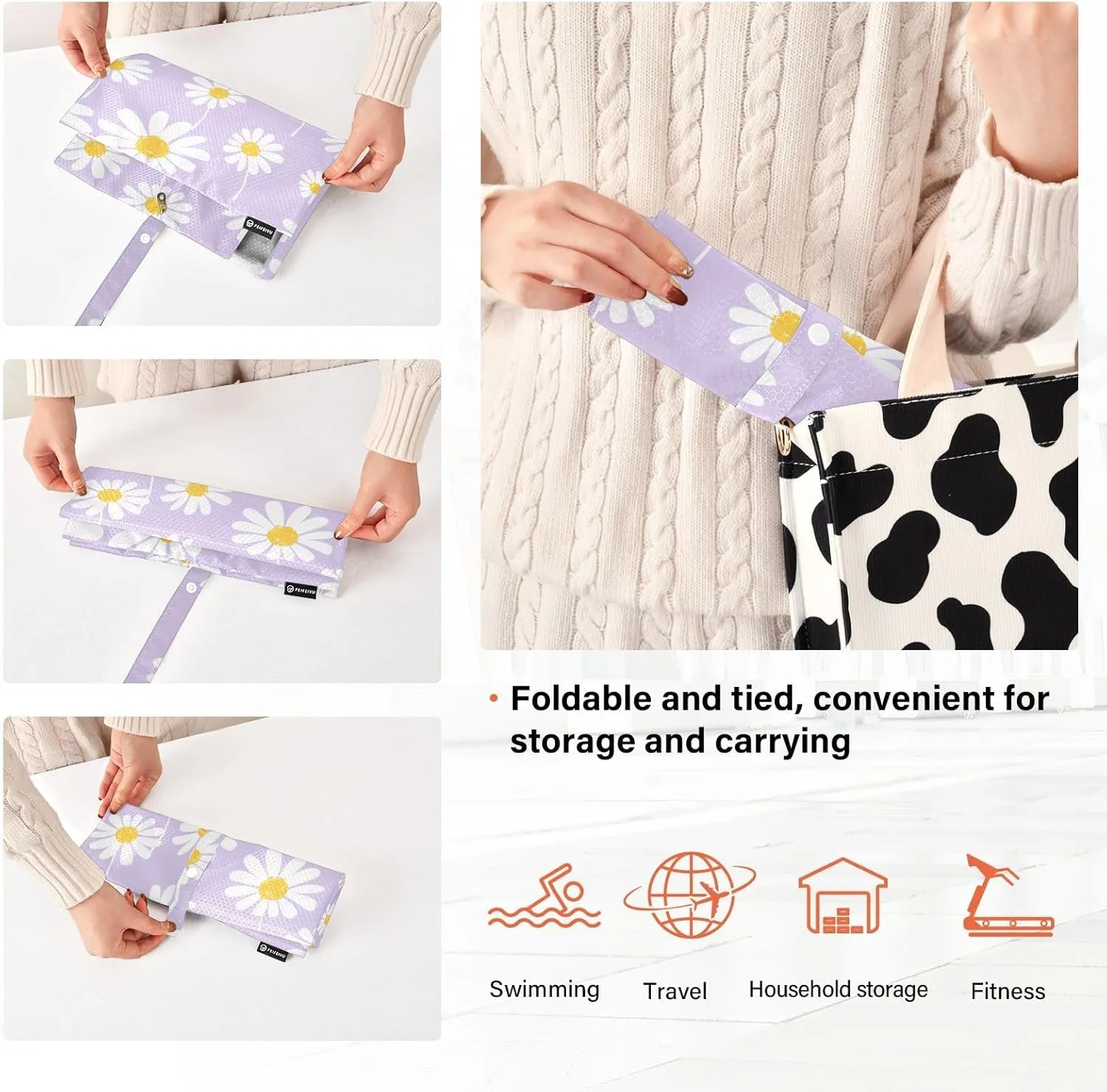 Luggage Space Saver, Luggages Management Personnel, Seamless Daisy Flower on Purple, With Zipper, 3 Set Travel Packing Cubes For Suitcases, Garment Bag Closet Storage