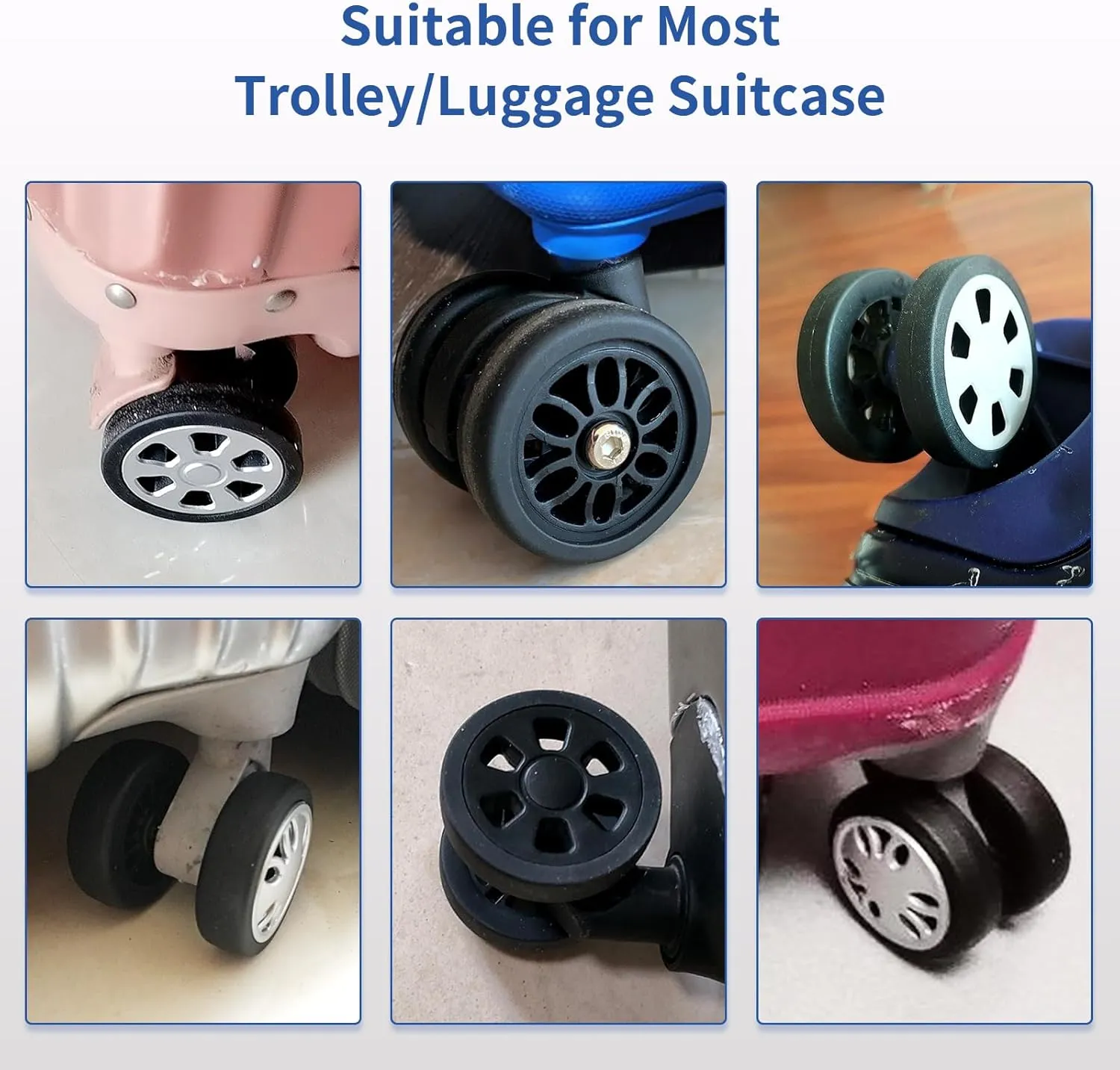Luggage Wheels Replacement Set 8PCS 2inch TPU Rubber Wheel Convenient Upgrade Sets Smooth Silent for Suitcase Spinner Trolley Bag Drawbar Travel Box Caster Repair