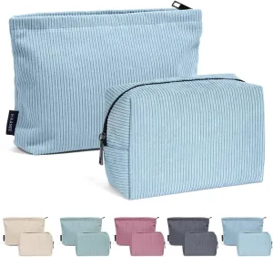 MAANGE 2 Pcs Makeup Bag, Cosmetic Bags for Women Travel Set Small Makeup Bag For Purse Corduroy Portable Versatile Zipper Pouch For Women(BLUE)