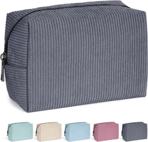 MAANGE Small Makeup Bag For Purse, Travel Cosmetic Bag Makeup Pouch Corduroy Portable Versatile Zipper Pouch For Women(GRAY)