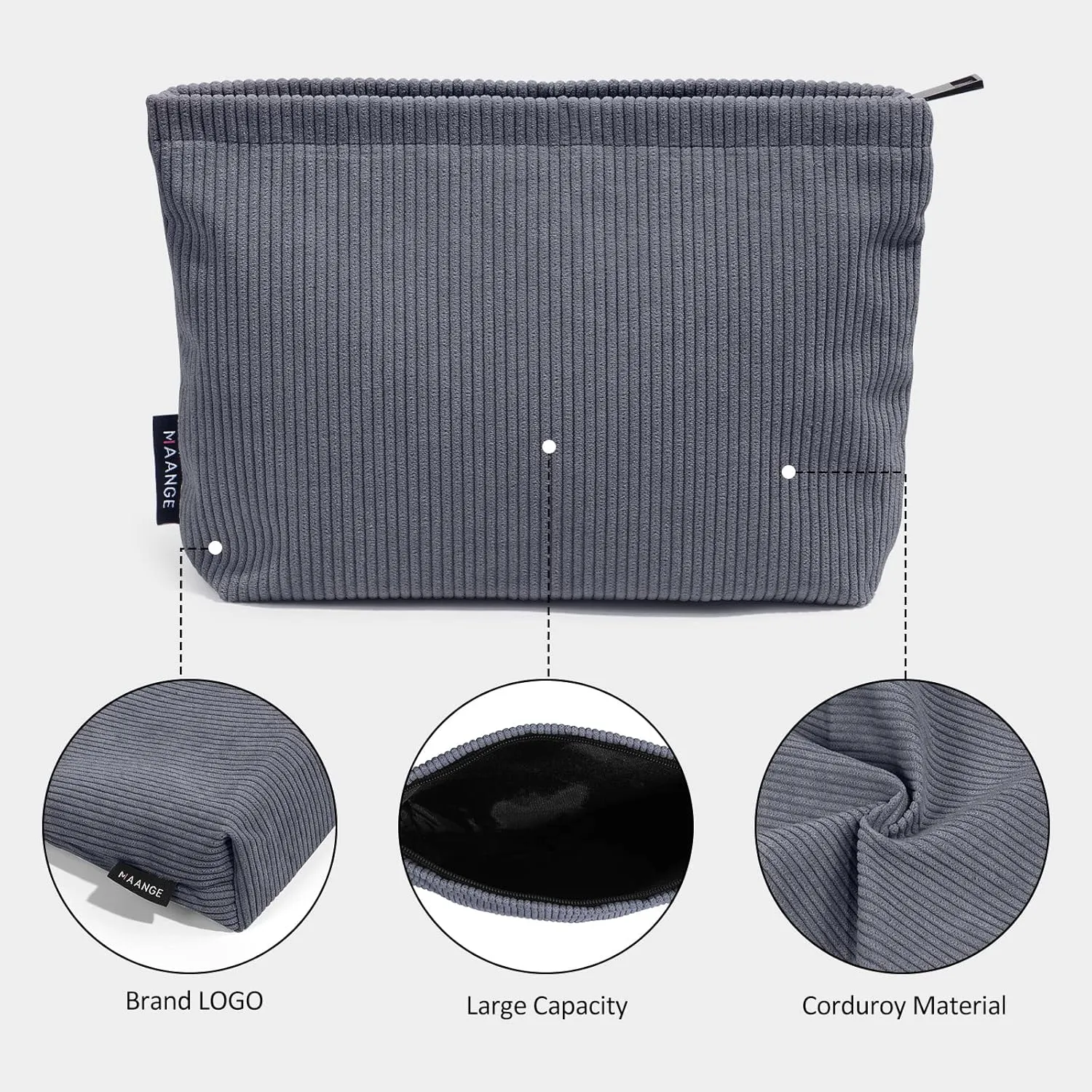MAANGE Small Makeup Bag For Purse, Travel Cosmetic Bag Makeup Pouch Corduroy Portable Versatile Zipper Pouch For Women(GRAY)