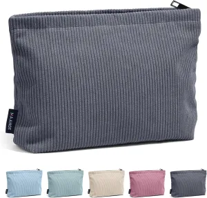 MAANGE Small Makeup Bag For Purse, Travel Cosmetic Bag Makeup Pouch Corduroy Portable Versatile Zipper Pouch For Women(GRAY)