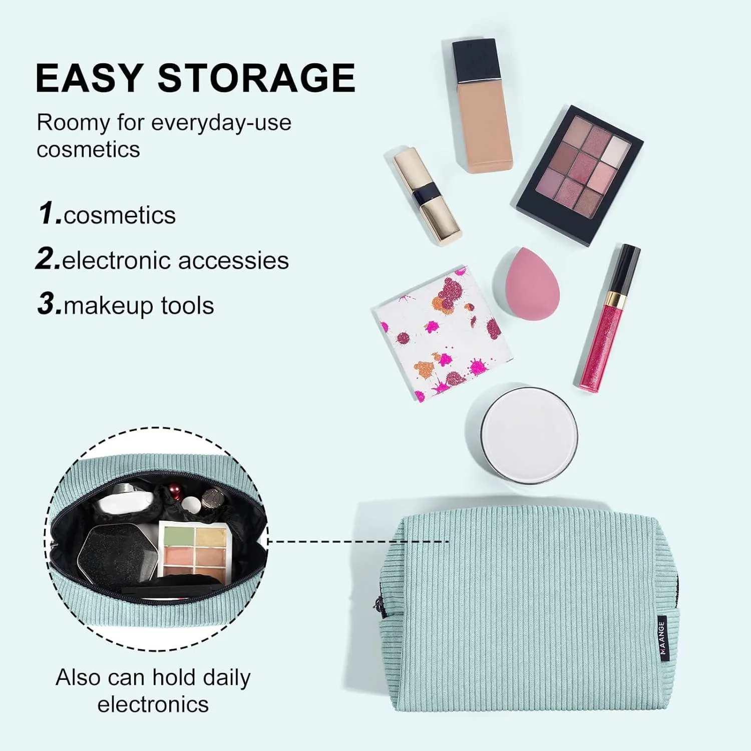 MAANGE Small Makeup Bag For Purse, Travel Cosmetic Bag Makeup Pouch Corduroy Portable Versatile Zipper Pouch For Women(GRAY)