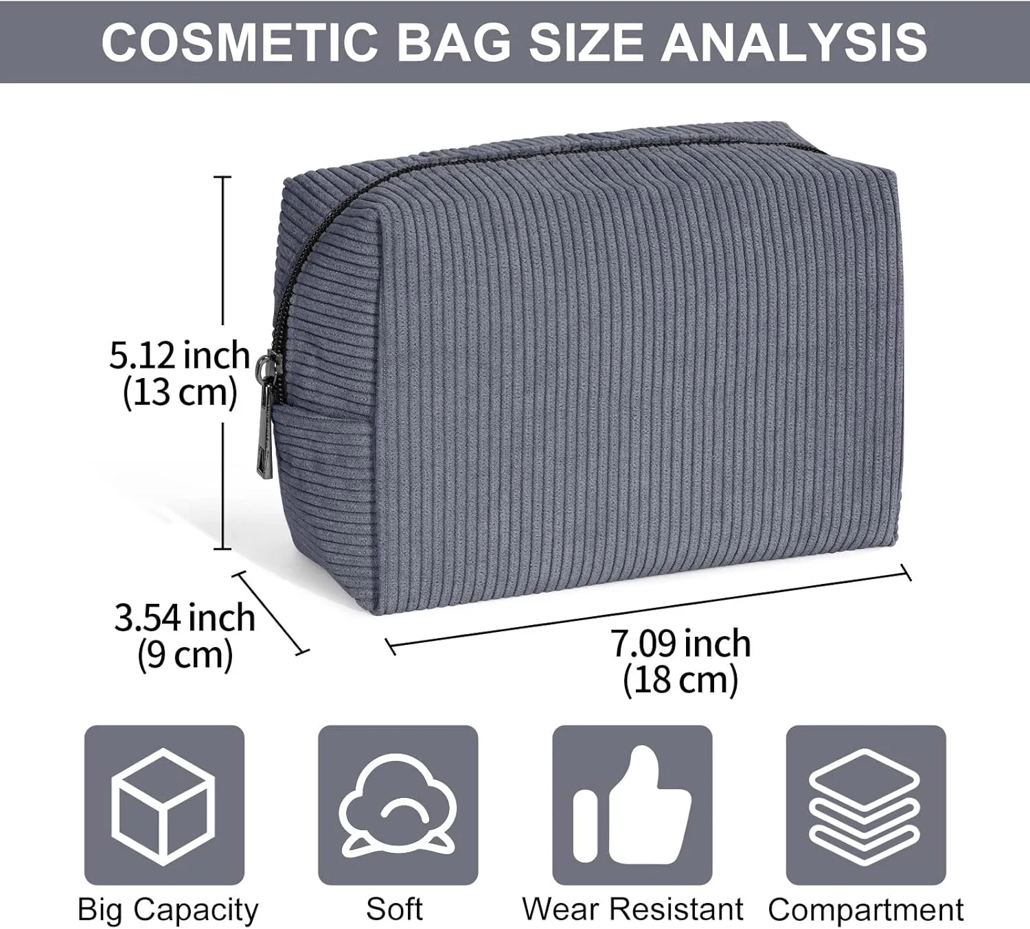 MAANGE Small Makeup Bag For Purse, Travel Cosmetic Bag Makeup Pouch Corduroy Portable Versatile Zipper Pouch For Women(GRAY)
