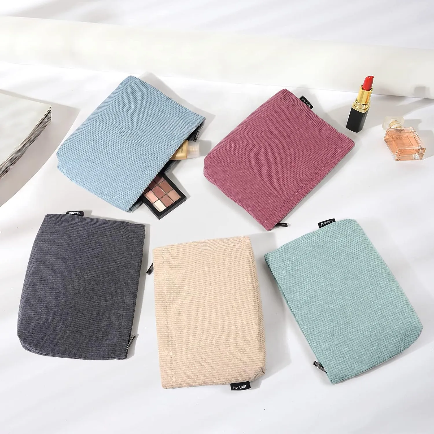 MAANGE Small Makeup Bag For Purse, Travel Cosmetic Bag Makeup Pouch Corduroy Portable Versatile Zipper Pouch For Women(GRAY)