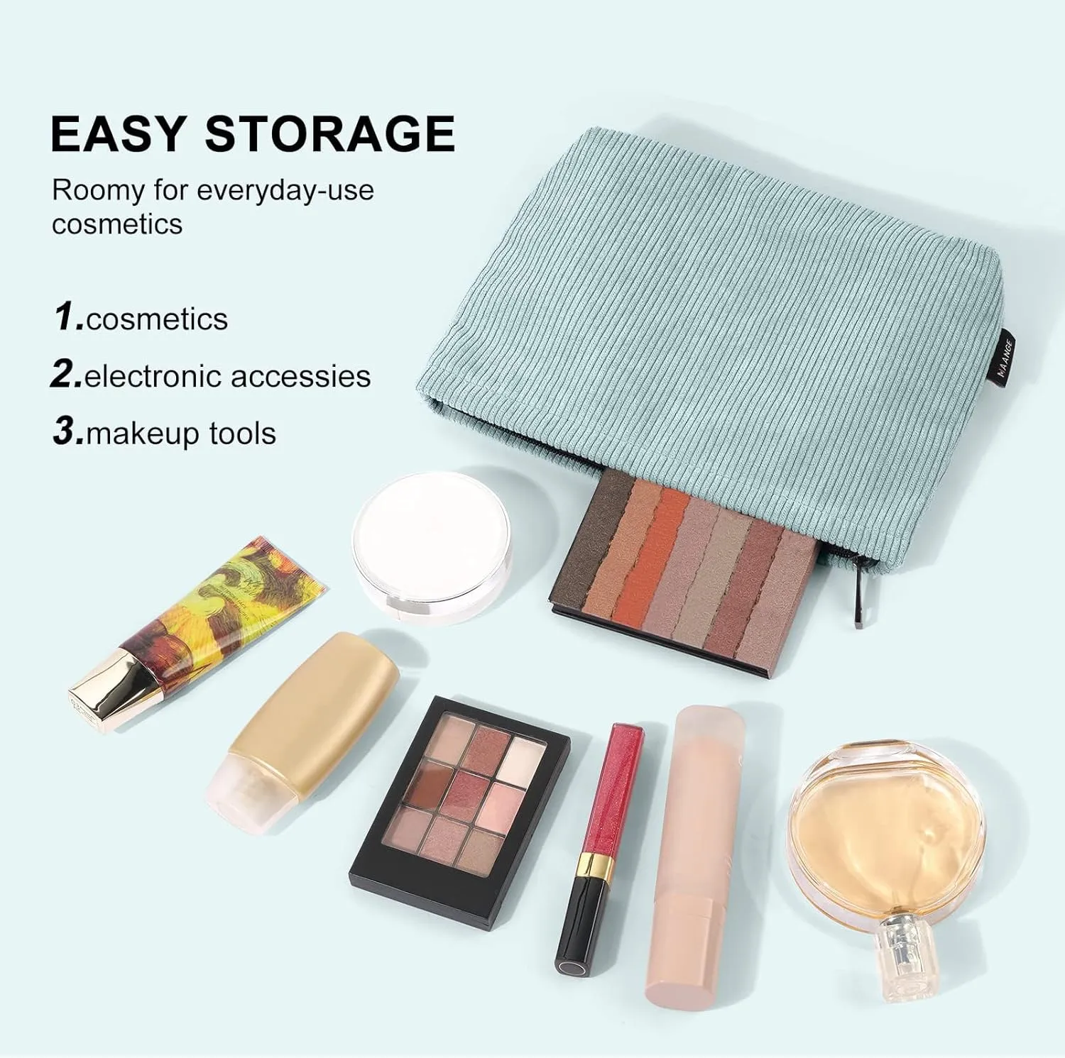 MAANGE Small Makeup Bag For Purse, Travel Cosmetic Bag Makeup Pouch Corduroy Portable Versatile Zipper Pouch For Women(GRAY)
