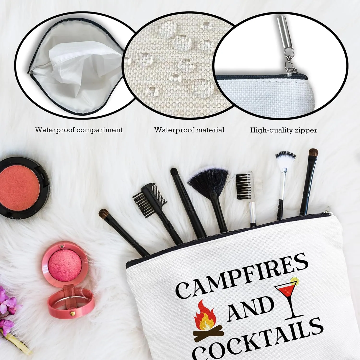 Make Up Bags For Women, Campfires And Cocktails-Funny Camping And Drinking Toiletry Bags For Traveling Women, Small Makeup Pouch, Make Up Travel Bag Organizer, Cosmetic Travel Bag (A11)