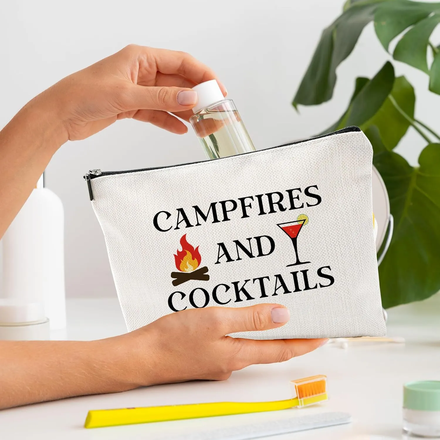 Make Up Bags For Women, Campfires And Cocktails-Funny Camping And Drinking Toiletry Bags For Traveling Women, Small Makeup Pouch, Make Up Travel Bag Organizer, Cosmetic Travel Bag (A11)