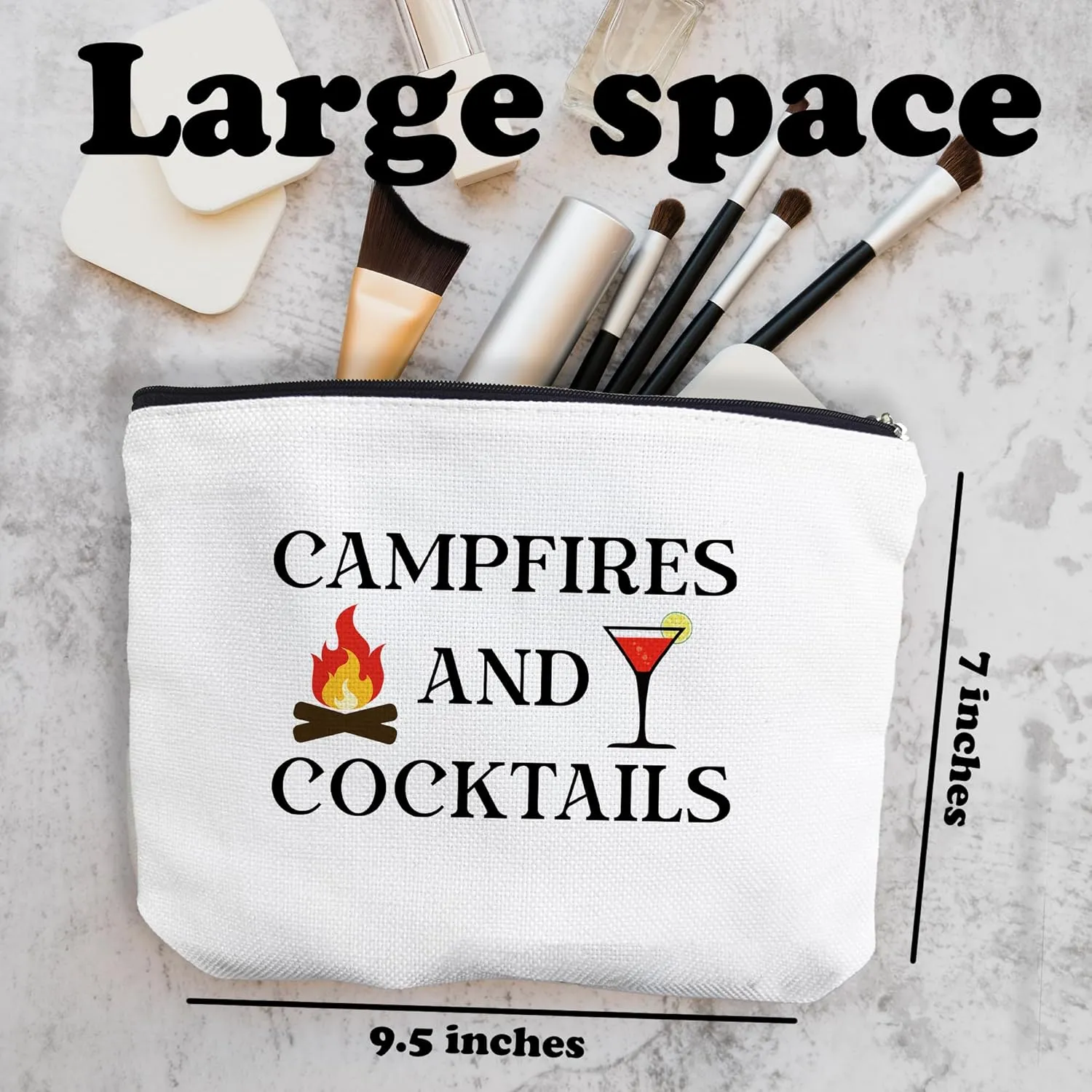 Make Up Bags For Women, Campfires And Cocktails-Funny Camping And Drinking Toiletry Bags For Traveling Women, Small Makeup Pouch, Make Up Travel Bag Organizer, Cosmetic Travel Bag (A11)