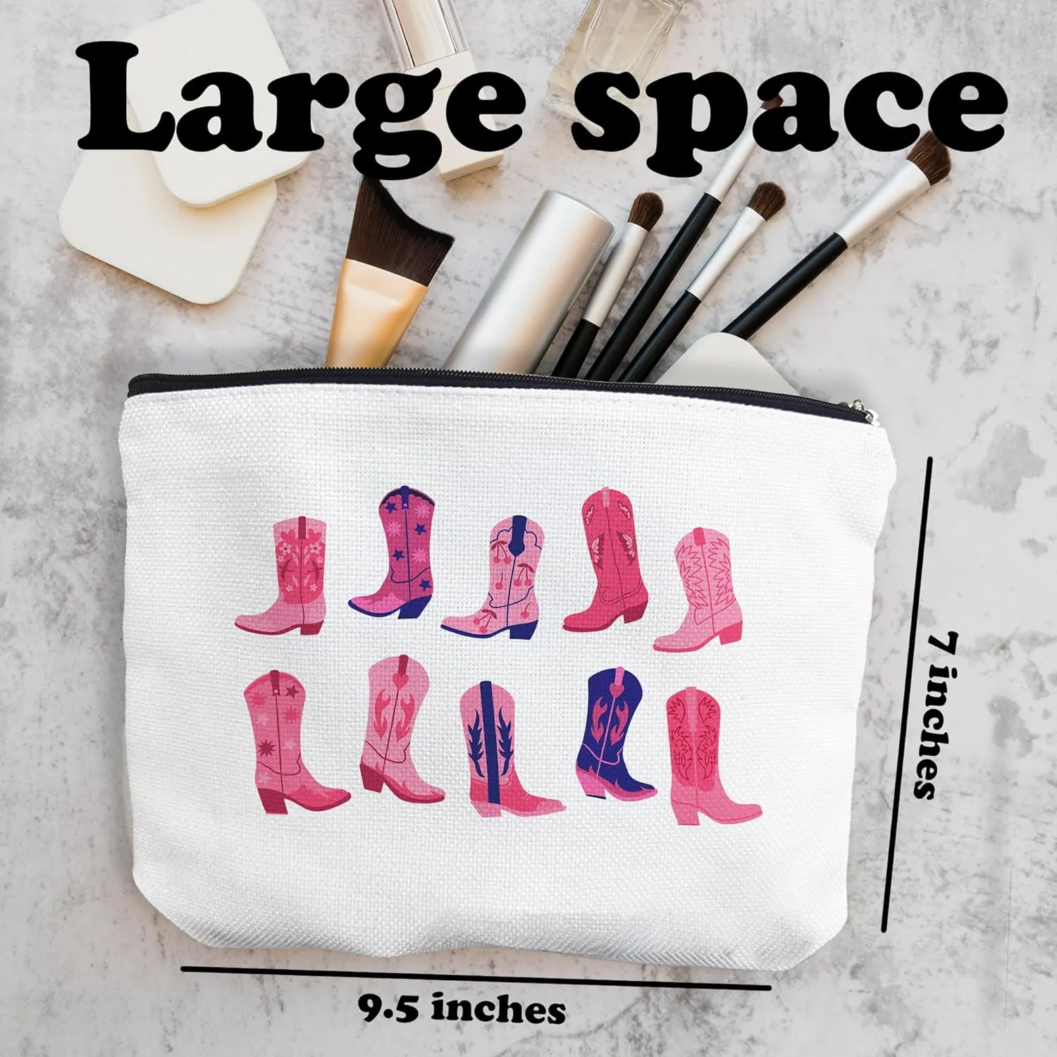 Make Up Bags For Women, Western Country Cowgirl Toiletry Bags For Traveling Women, Small Makeup Pouch, Make Up Travel Bag Organizer, Cosmetic Travel Bag Pink Cowboy Boots Gifts (A07)