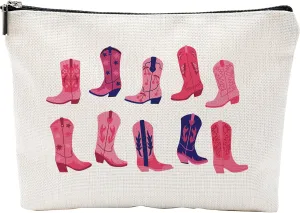 Make Up Bags For Women, Western Country Cowgirl Toiletry Bags For Traveling Women, Small Makeup Pouch, Make Up Travel Bag Organizer, Cosmetic Travel Bag Pink Cowboy Boots Gifts (A07)
