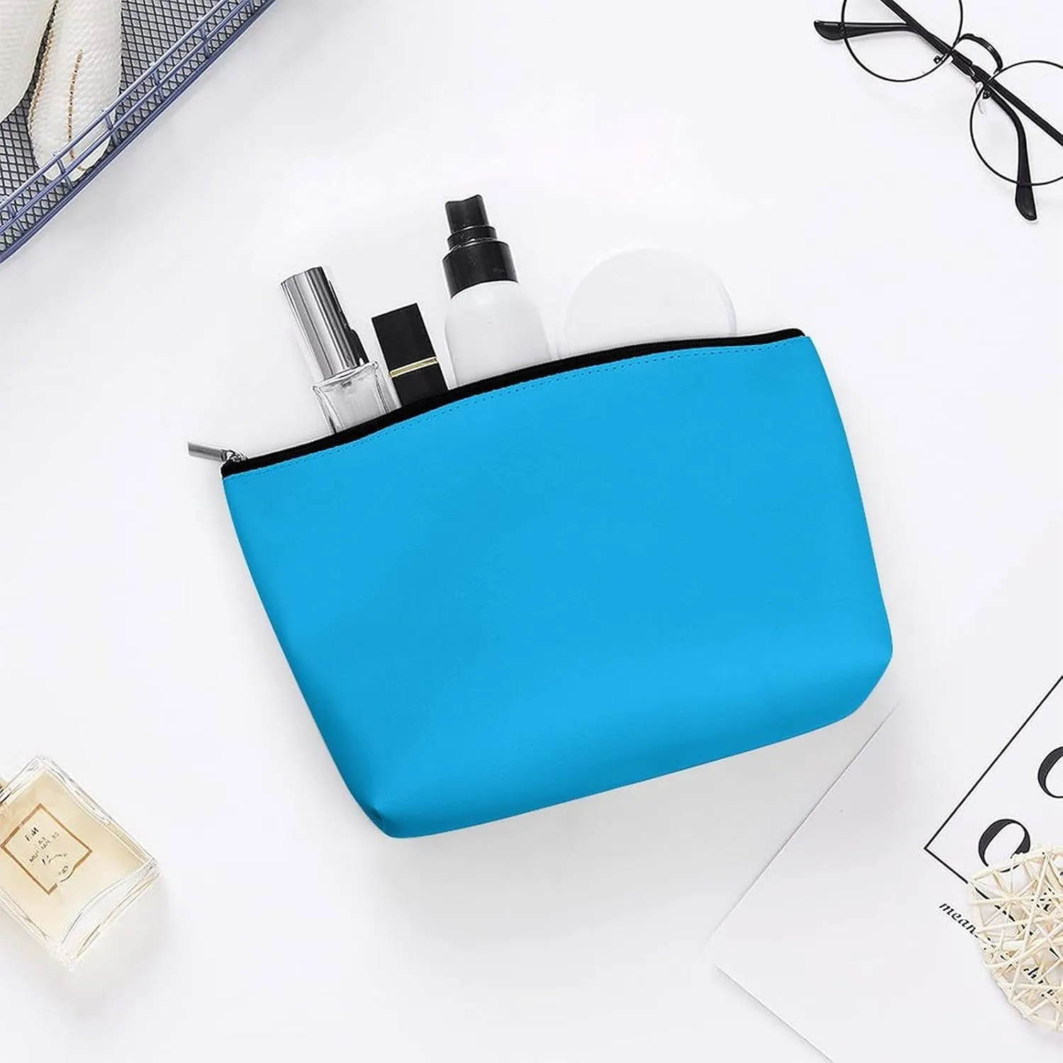 Makeup Bag for Women, Adorable Roomy Zipper Pouch Portable Organizer Cosmetic Bag Travel Storage Accessories (Aqua Blue)