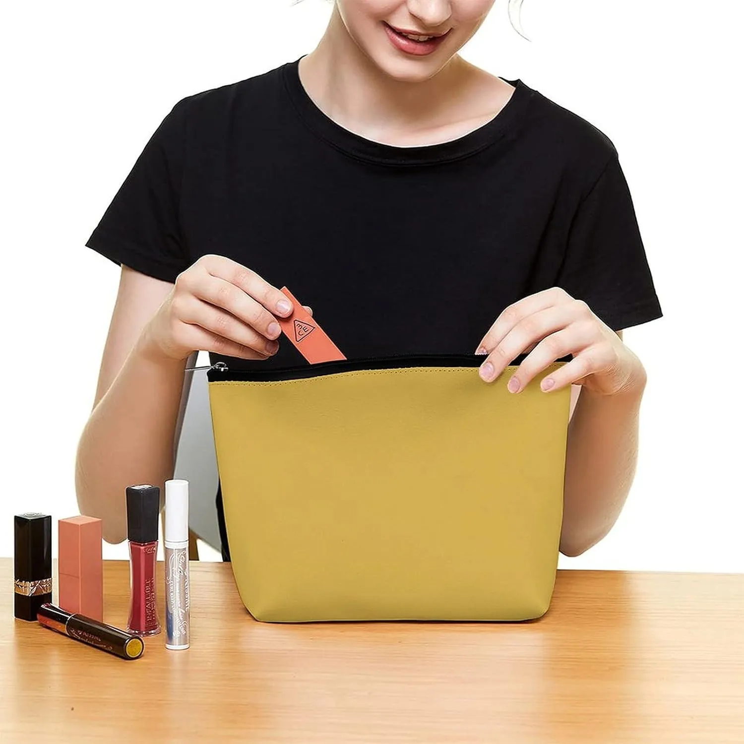Makeup Bag for Women, Adorable Roomy Zipper Pouch Portable Organizer Cosmetic Bag Travel Storage Accessories (Autumn Yellow)