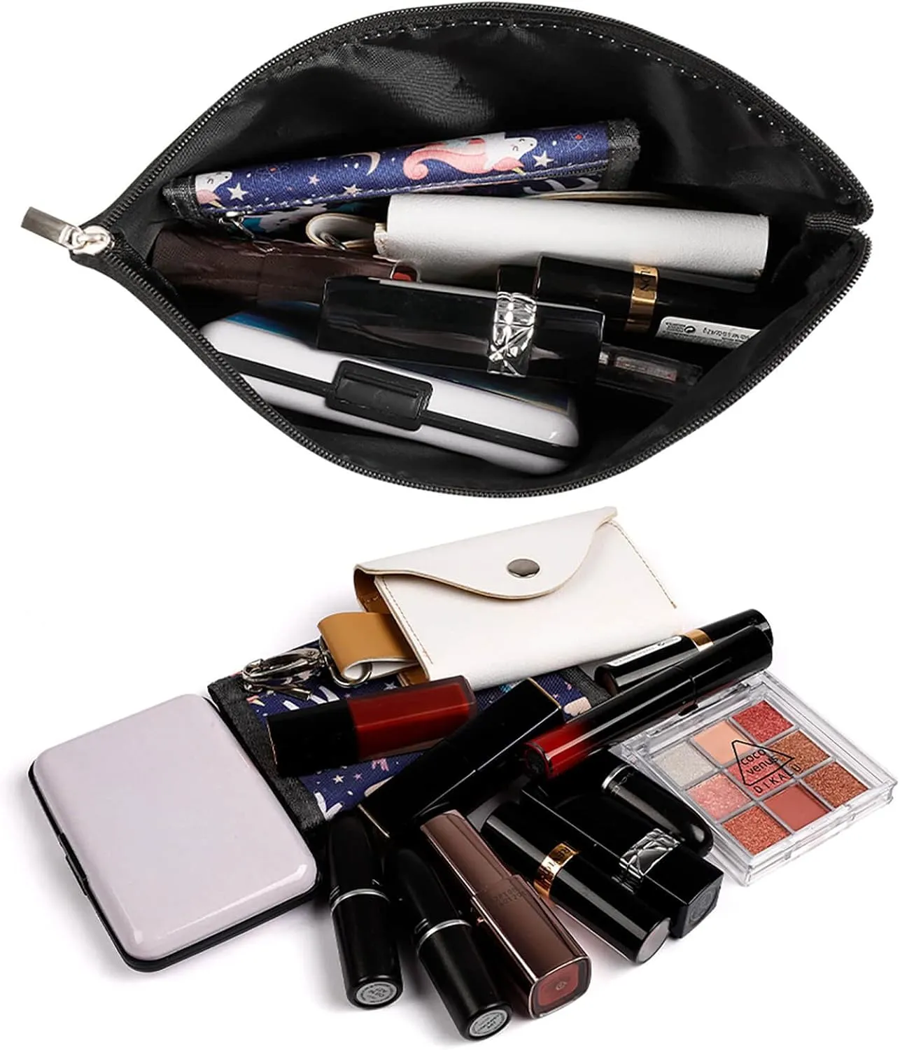 Makeup Bag for Women, Adorable Roomy Zipper Pouch Portable Organizer Cosmetic Bag Travel Storage Accessories (Pink Black Stripes Lines Patterns Girly)