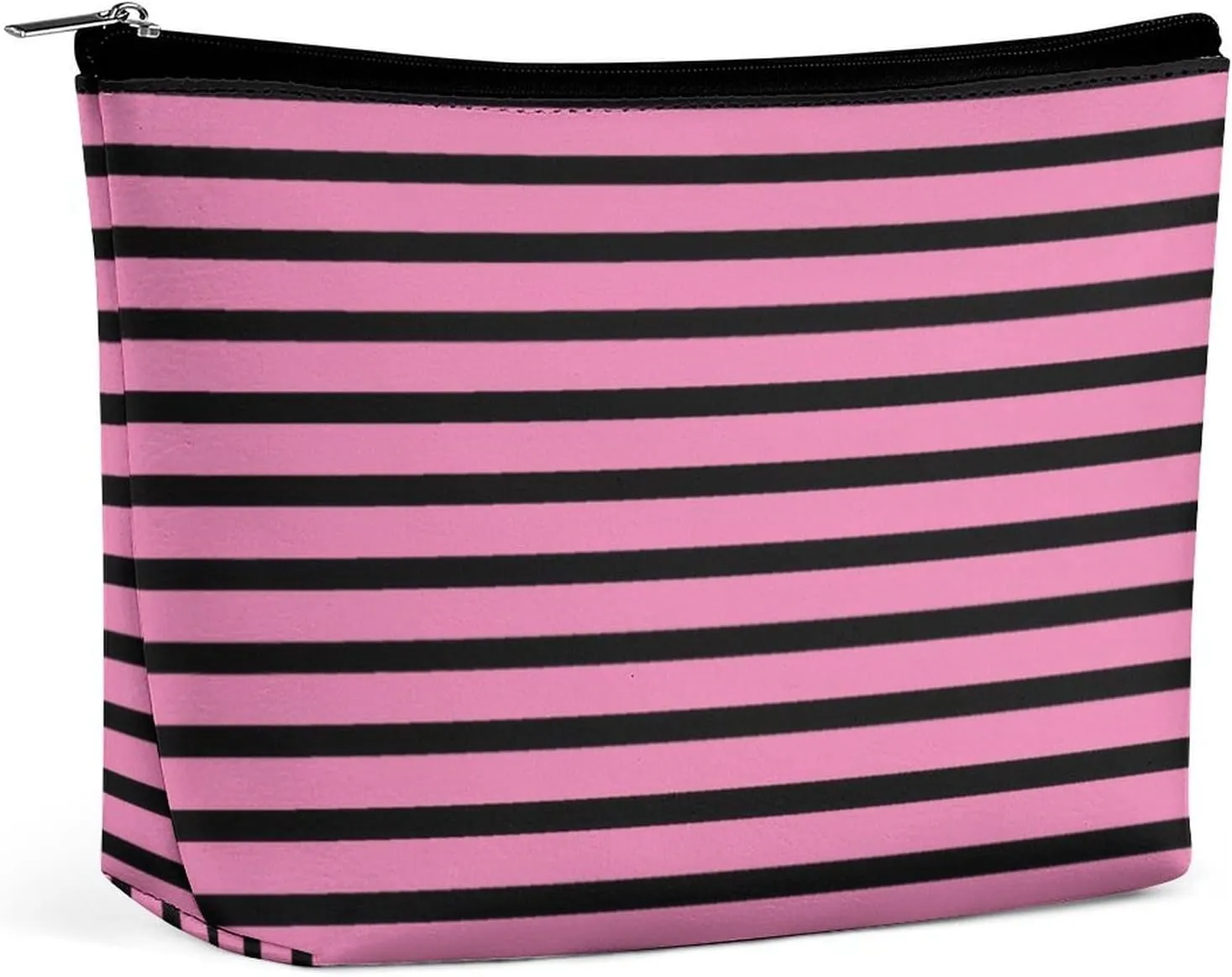 Makeup Bag for Women, Adorable Roomy Zipper Pouch Portable Organizer Cosmetic Bag Travel Storage Accessories (Pink Black Stripes Lines Patterns Girly)