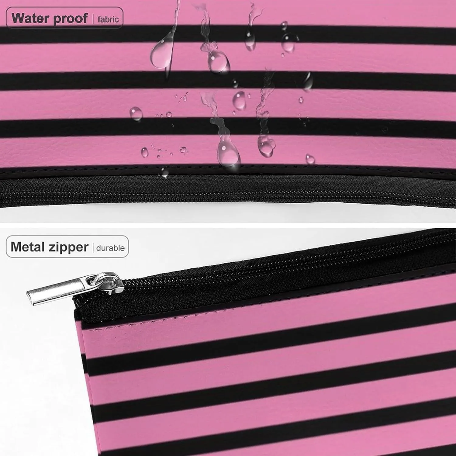 Makeup Bag for Women, Adorable Roomy Zipper Pouch Portable Organizer Cosmetic Bag Travel Storage Accessories (Pink Black Stripes Lines Patterns Girly)