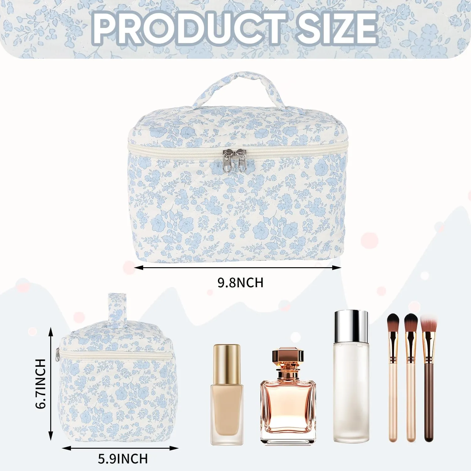 Makeup Bag for Women, Wide-open Easy to Take, Convenient to Carry, Toiletry Cosmetic Skincare, Quilted Travel Pouch Case, Purse Organizer Large