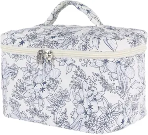 Makeup Bag for Women, Wide-open Easy to Take, Convenient to Carry, Toiletry Cosmetic Skincare, Quilted Travel Pouch Case, Purse Organizer Large