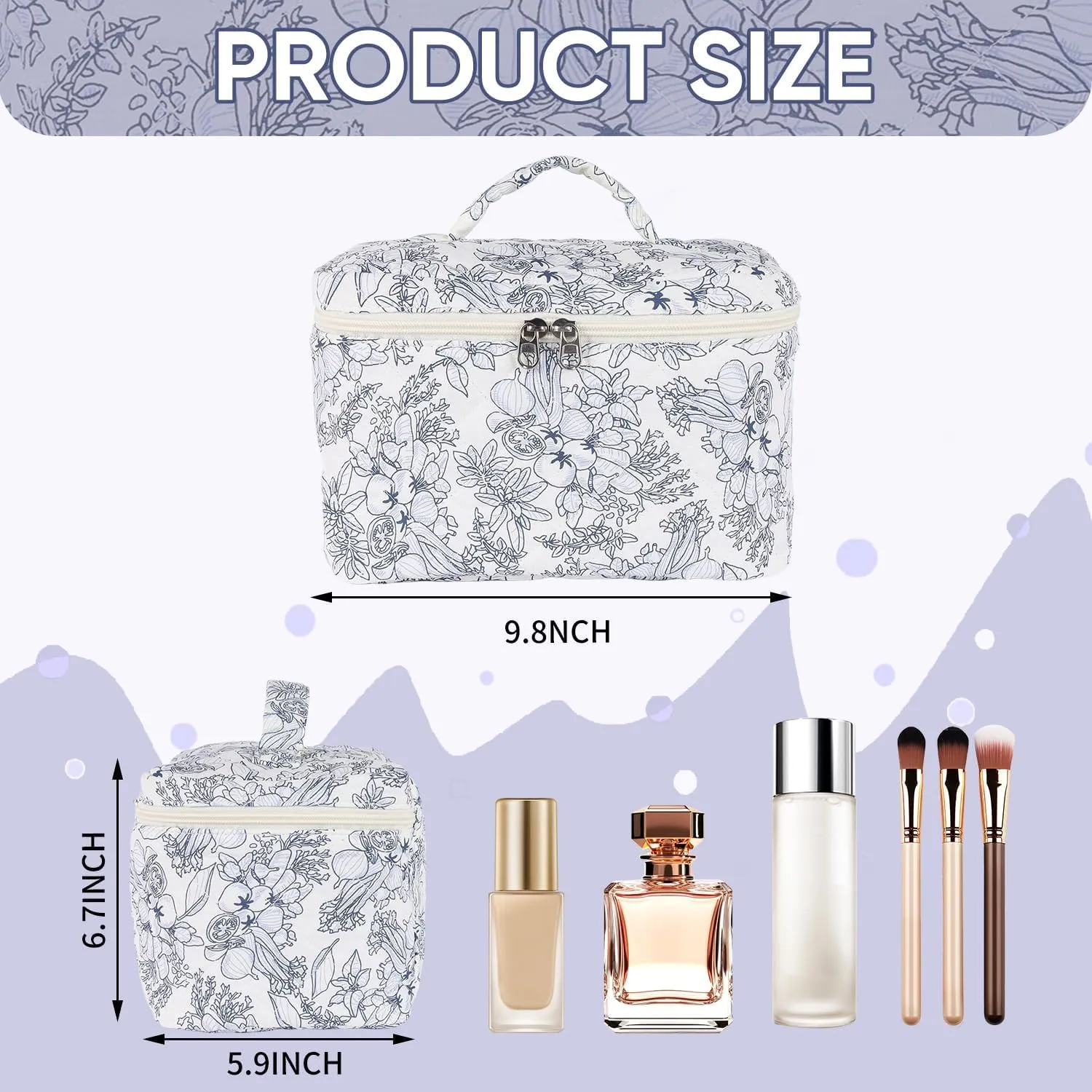 Makeup Bag for Women, Wide-open Easy to Take, Convenient to Carry, Toiletry Cosmetic Skincare, Quilted Travel Pouch Case, Purse Organizer Large