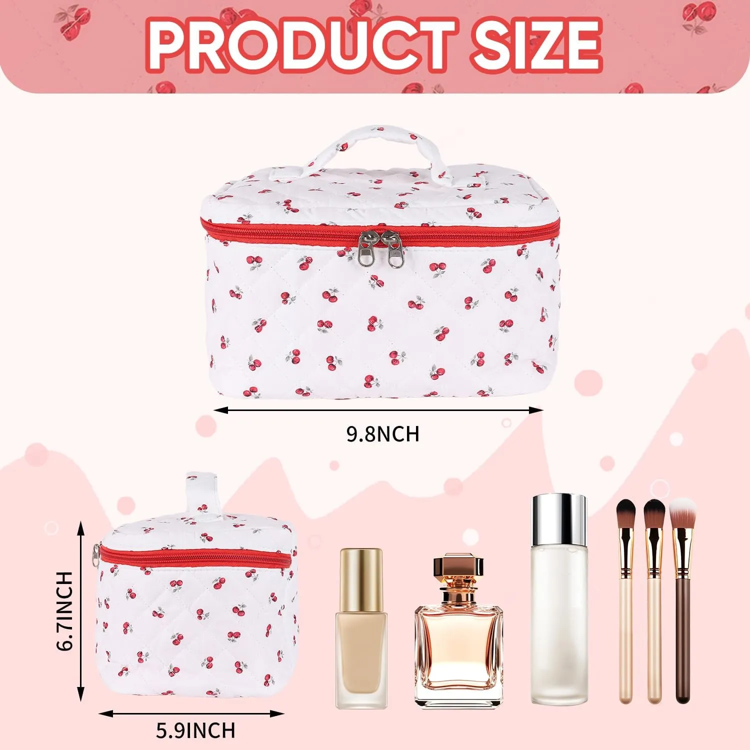 Makeup Bag for Women, Wide-open Easy to Take, Convenient to Carry, Toiletry Cosmetic Skincare, Quilted Travel Pouch Case, Purse Organizer Large