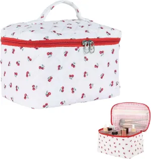 Makeup Bag for Women, Wide-open Easy to Take, Convenient to Carry, Toiletry Cosmetic Skincare, Quilted Travel Pouch Case, Purse Organizer Large