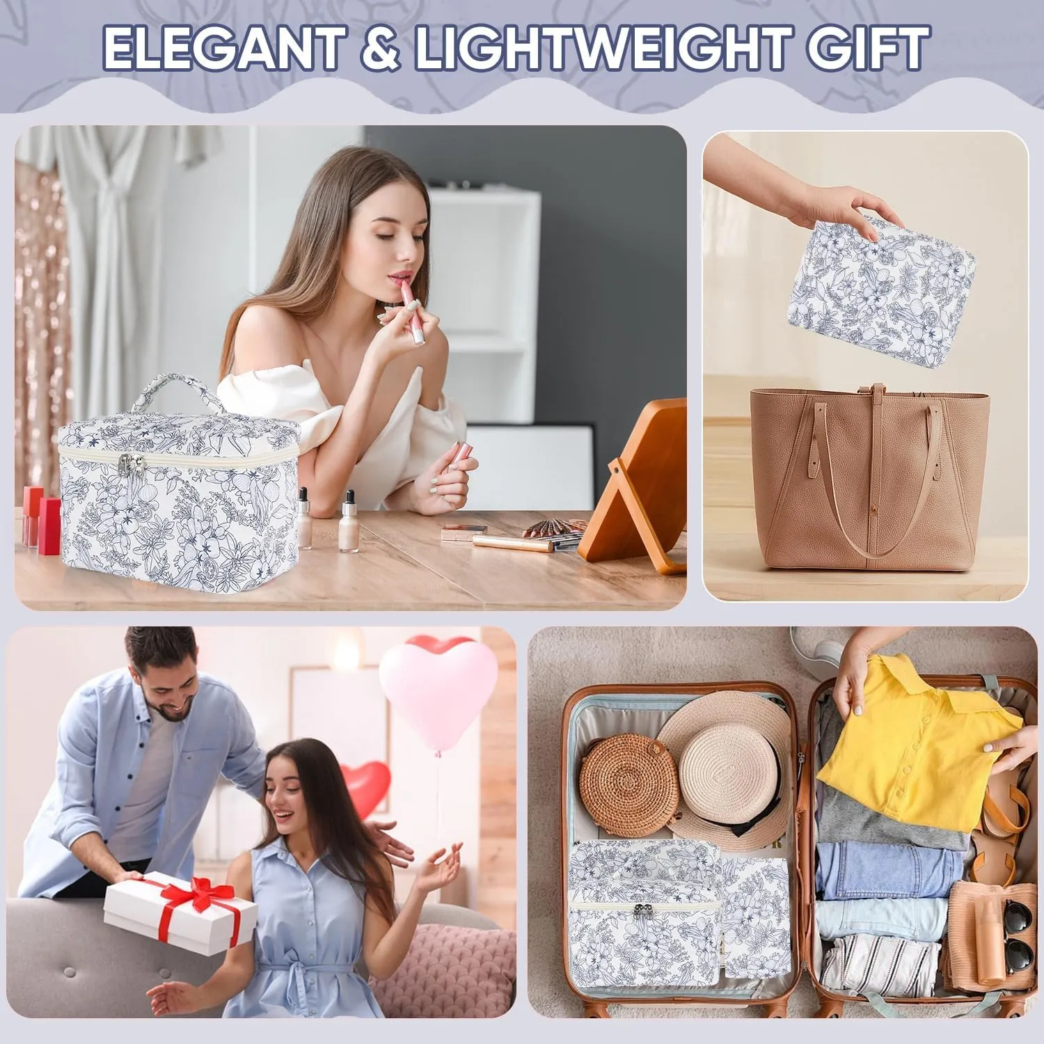Makeup Bag for Women, Wide-open Easy to Take, Convenient to Carry, Toiletry Cosmetic Skincare, Quilted Travel Pouch Case, Purse Organizer Large