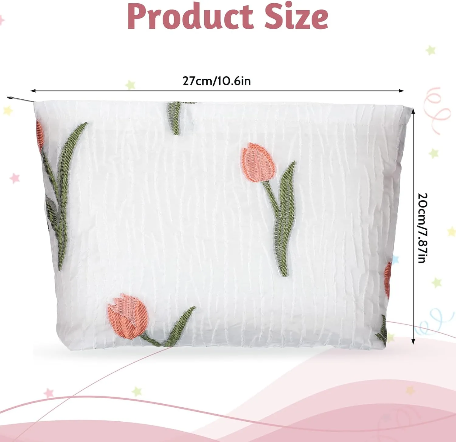 Makeup Bag Large Capacity Elegant Bow Preppy Cosmetic Bag Aesthetic Design Canvas Zipper Organizer Pouch Cute Roomy Pink Portable Toiletry Bag for Women Girls Travel Storage Accessories (White-Green)