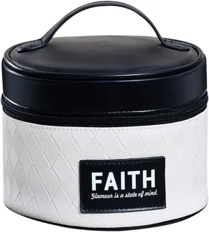 Makeup Bag, Round Cosmetic Case with Top Handle, Diamond Texture Compact Makeup Organizer for Cosmetics, Skincare Products (Black)