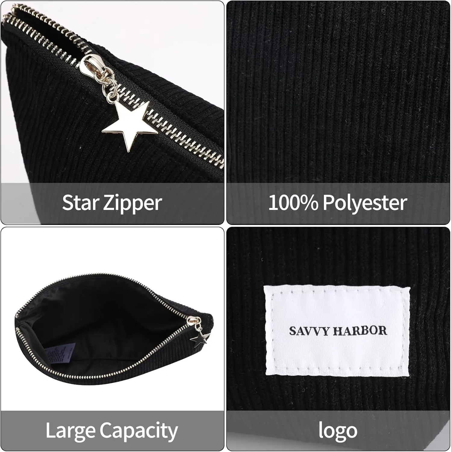 Makeup Bag Zipper Pouch Travel Cosmetic Organizer for Women, Elegant Roomy Cosmetic Bag for Women, Women Makeup Organizer and Travel Toiletry Bag for Women Gift (Corduroy Black)
