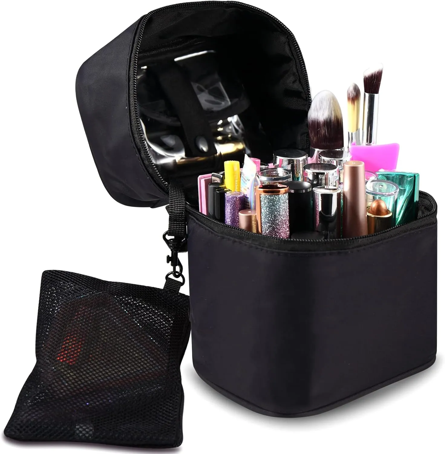 Makeup Brush Organizer Artist Small Makeup Bag Brushes Set Case Professional Travelling Brush Pen Pencil Holder Make Up Cup Storage Organizer Case Pencil Pouch Cosmetic Bag for Travel (Black)