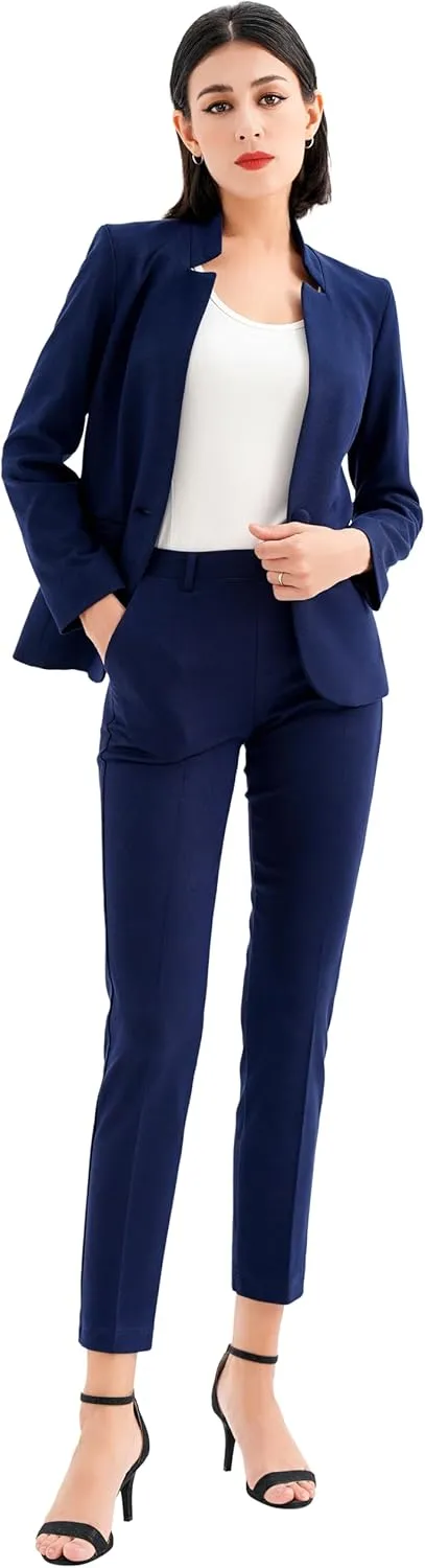 Marycrafts Women's Professional Stand Up Collar Blazer Pant Suits 2 Piece Set Business
