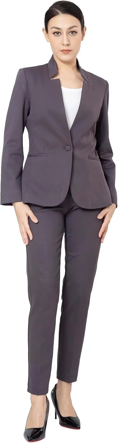 Marycrafts Women's Professional Stand Up Collar Blazer Pant Suits 2 Piece Set Business