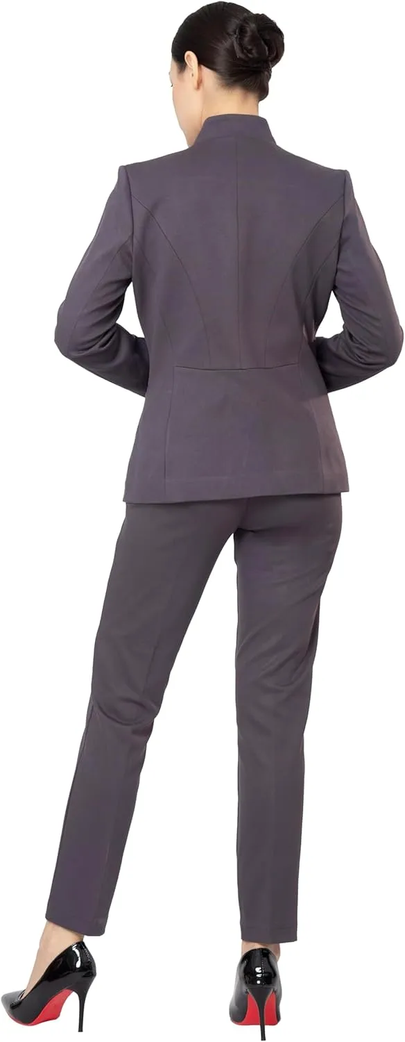 Marycrafts Women's Professional Stand Up Collar Blazer Pant Suits 2 Piece Set Business