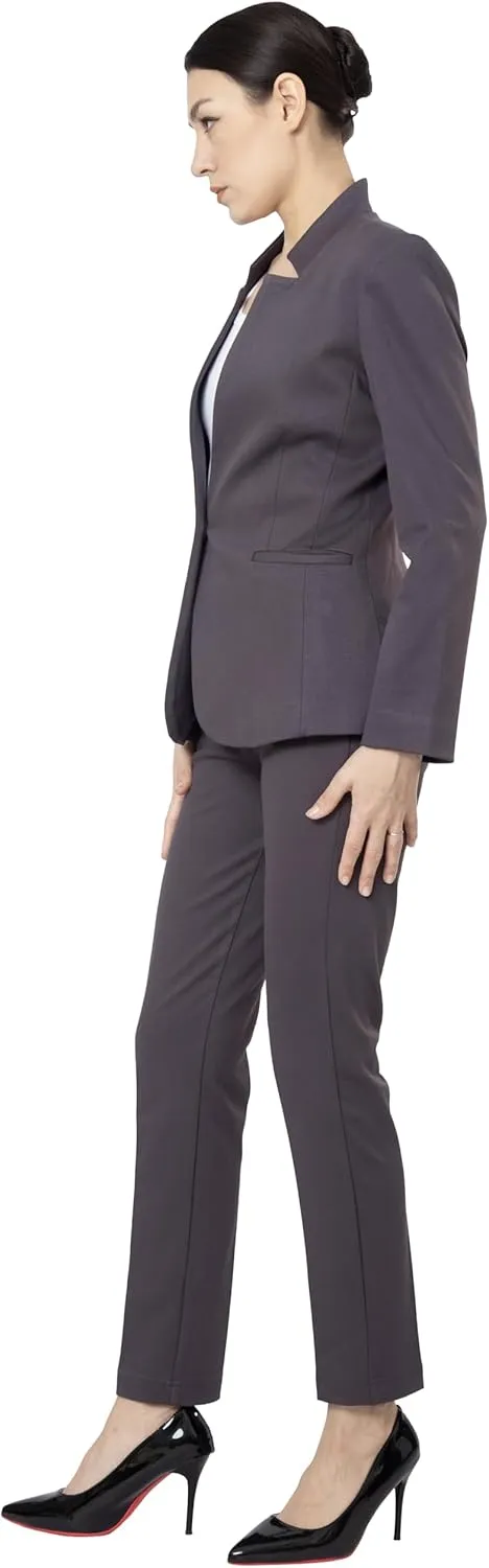 Marycrafts Women's Professional Stand Up Collar Blazer Pant Suits 2 Piece Set Business