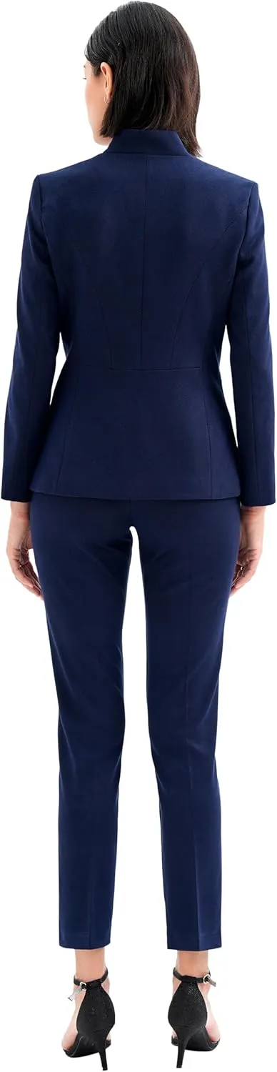 Marycrafts Women's Professional Stand Up Collar Blazer Pant Suits 2 Piece Set Business