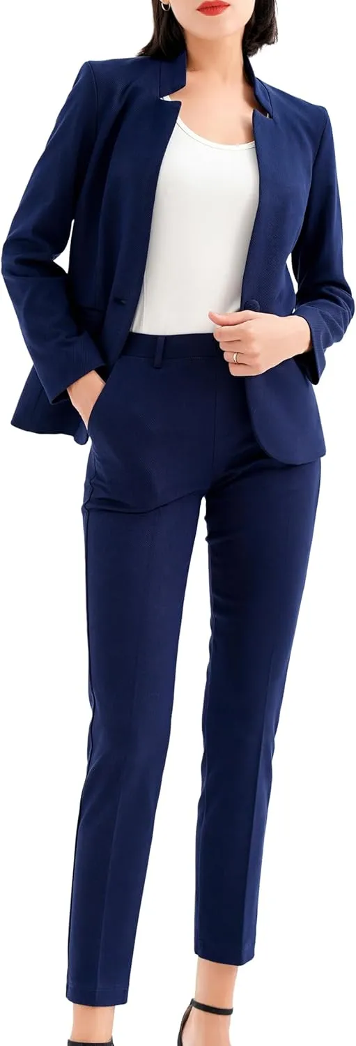 Marycrafts Women's Professional Stand Up Collar Blazer Pant Suits 2 Piece Set Business
