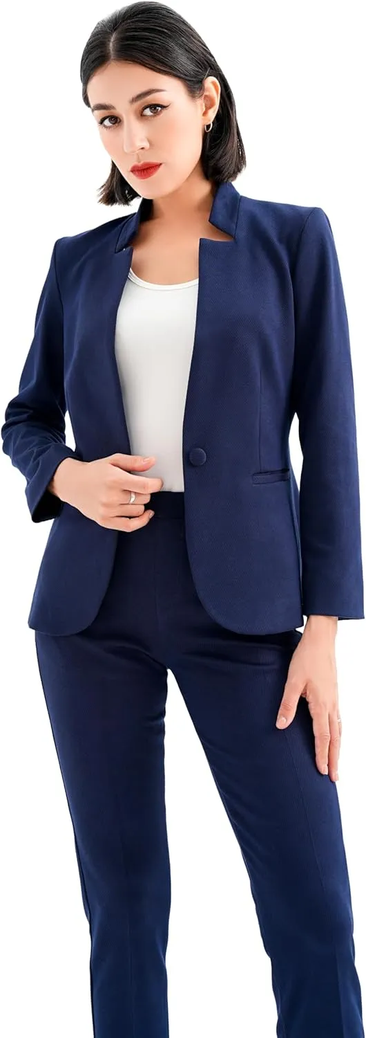 Marycrafts Women's Professional Stand Up Collar Blazer Pant Suits 2 Piece Set Business