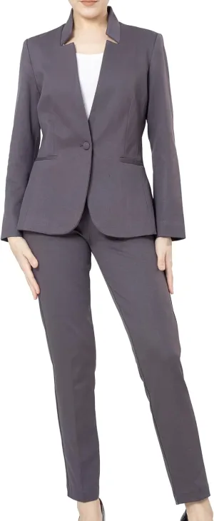 Marycrafts Women's Professional Stand Up Collar Blazer Pant Suits 2 Piece Set Business
