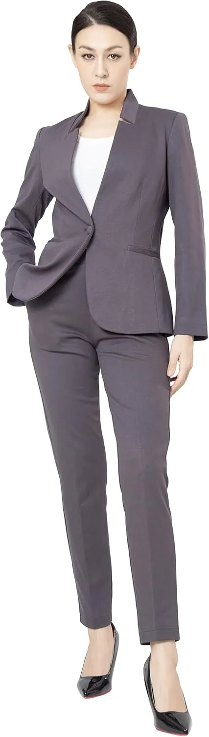 Marycrafts Women's Professional Stand Up Collar Blazer Pant Suits 2 Piece Set Business